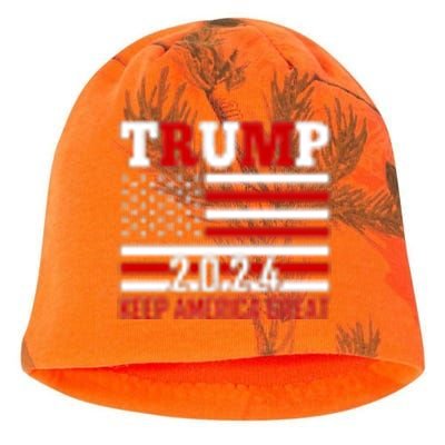 Trump 2024 Keep America Great Usa Flag Front And Back Kati - Camo Knit Beanie