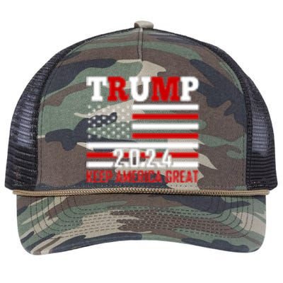 Trump 2024 Keep America Great Usa Flag Front And Back Retro Rope Trucker Hat Cap