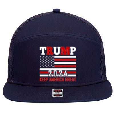 Trump 2024 Keep America Great Usa Flag Front And Back 7 Panel Mesh Trucker Snapback Hat