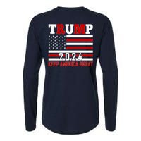 Trump 2024 Keep America Great Usa Flag Front And Back Womens Cotton Relaxed Long Sleeve T-Shirt