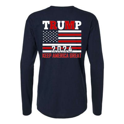 Trump 2024 Keep America Great Usa Flag Front And Back Womens Cotton Relaxed Long Sleeve T-Shirt