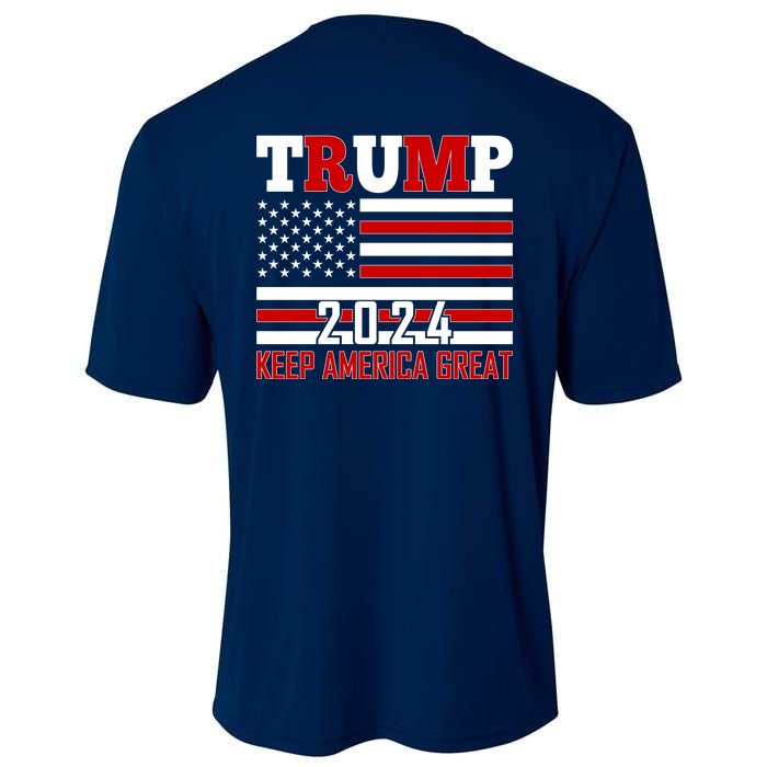 Trump 2024 Keep America Great Usa Flag Front And Back Cooling Performance Crew T-Shirt