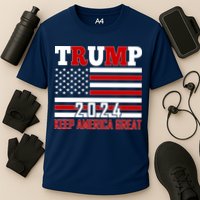 Trump 2024 Keep America Great Usa Flag Front And Back Cooling Performance Crew T-Shirt
