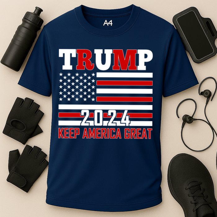 Trump 2024 Keep America Great Usa Flag Front And Back Cooling Performance Crew T-Shirt