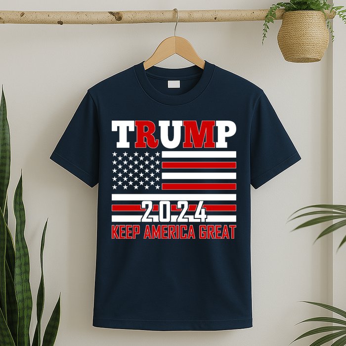 Trump 2024 Keep America Great Usa Flag Front And Back T-Shirt