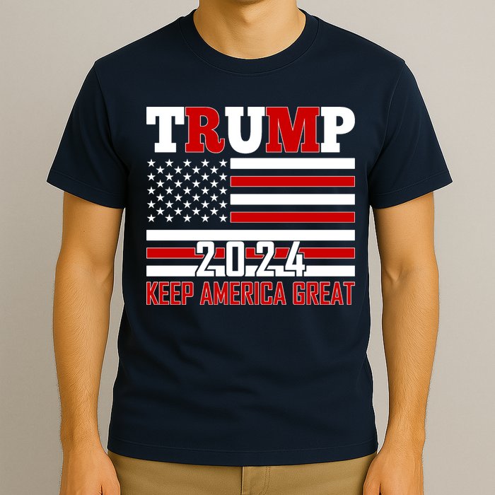 Trump 2024 Keep America Great Usa Flag Front And Back T-Shirt
