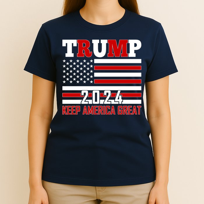 Trump 2024 Keep America Great Usa Flag Front And Back T-Shirt