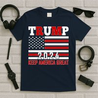 Trump 2024 Keep America Great Usa Flag Front And Back T-Shirt