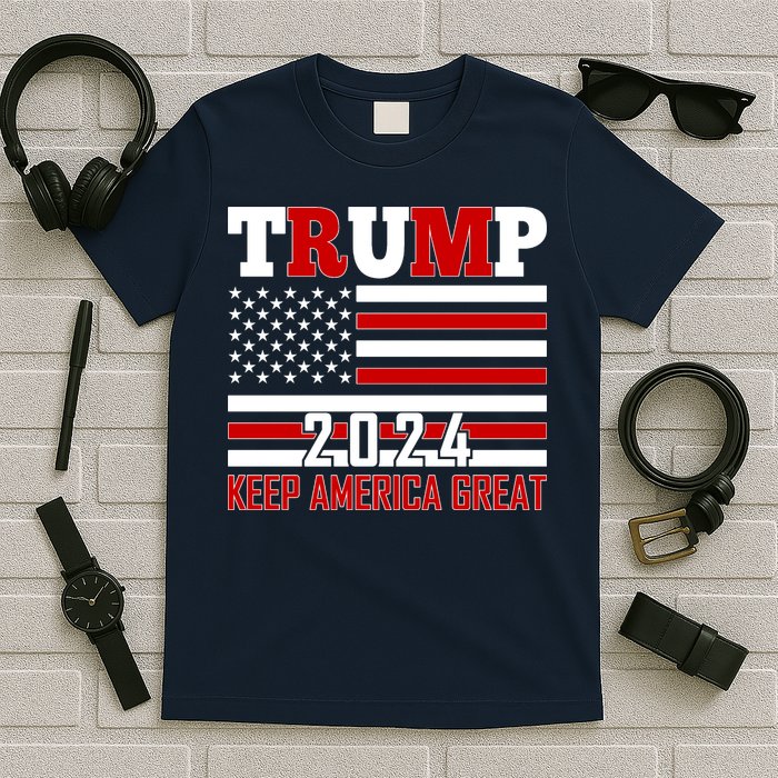 Trump 2024 Keep America Great Usa Flag Front And Back T-Shirt