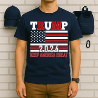 Trump 2024 Keep America Great Usa Flag Front And Back T-Shirt