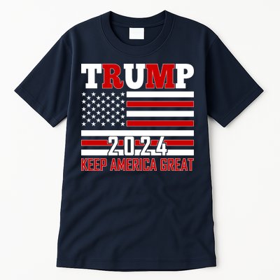Trump 2024 Keep America Great Usa Flag Front And Back Tall T-Shirt