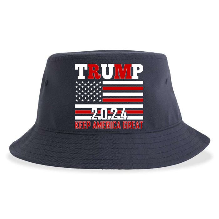 Trump 2024 Keep America Great Usa Flag Front And Back Sustainable Bucket Hat