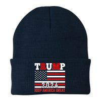 Trump 2024 Keep America Great Usa Flag Front And Back Knit Cap Winter Beanie