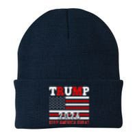 Trump 2024 Keep America Great Usa Flag Front And Back Knit Cap Winter Beanie