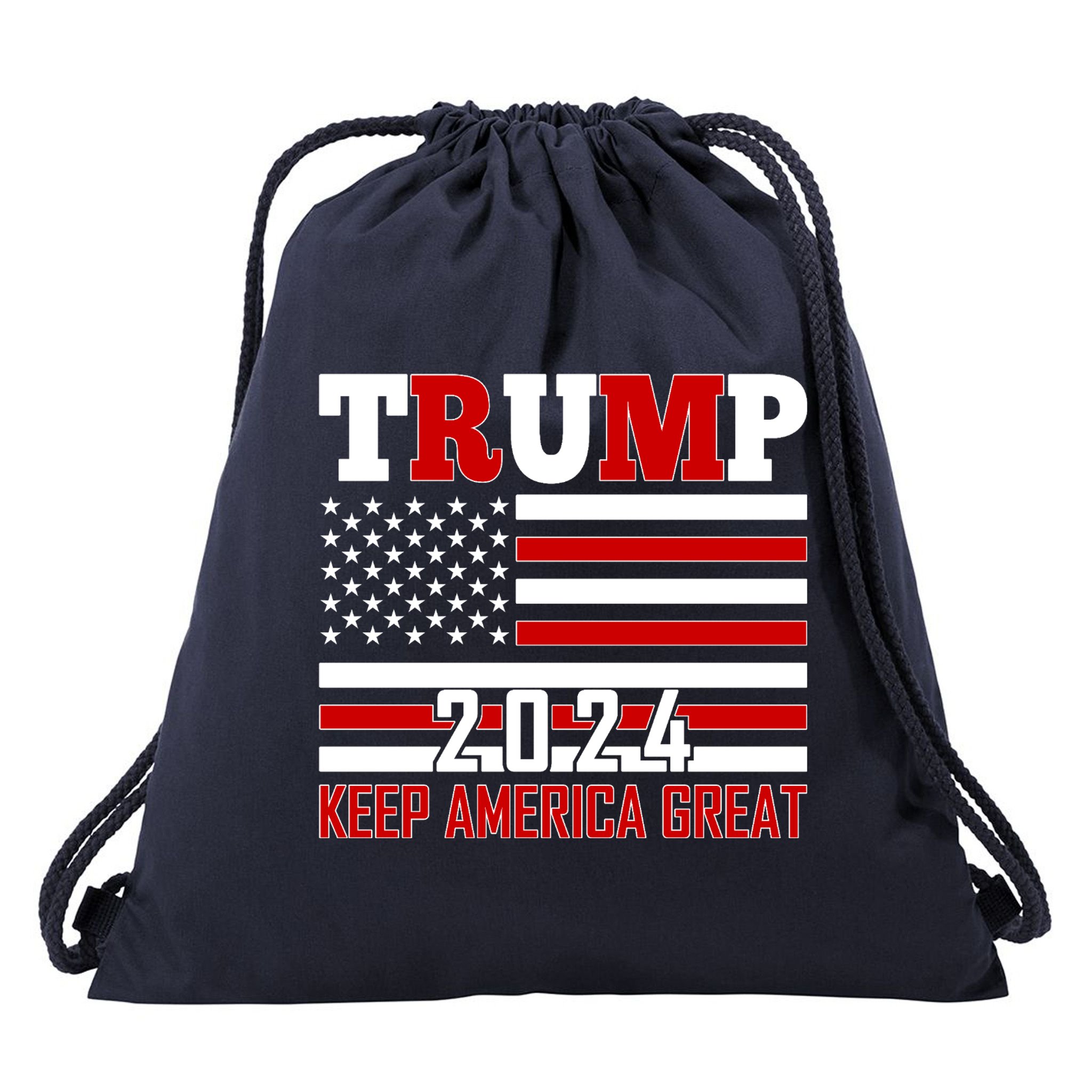 Trump 2024 Keep America Great Usa Flag Front And Back Drawstring Bag
