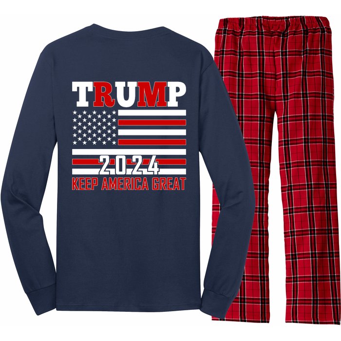 Trump 2024 Keep America Great Usa Flag Front And Back Long Sleeve Pajama Set