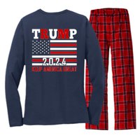 Trump 2024 Keep America Great Usa Flag Front And Back Women's Long Sleeve Flannel Pajama Set 