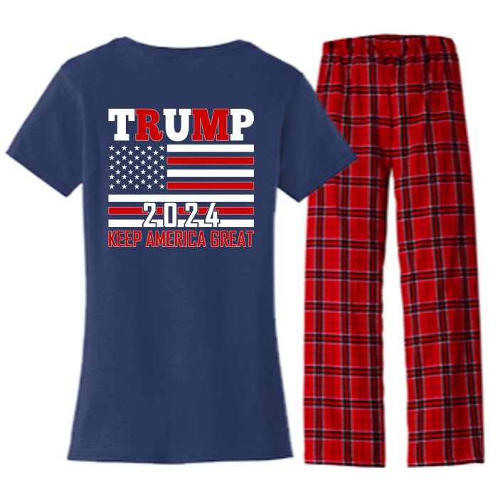 Trump 2024 Keep America Great Usa Flag Front And Back Women's Flannel Pajama Set