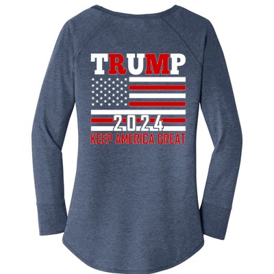 Trump 2024 Keep America Great Usa Flag Front And Back Women's Perfect Tri Tunic Long Sleeve Shirt