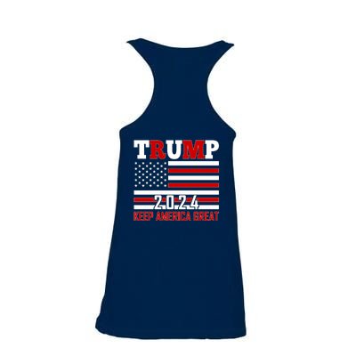 Trump 2024 Keep America Great Usa Flag Front And Back Ladies Essential Flowy Tank