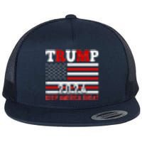 Trump 2024 Keep America Great Usa Flag Front And Back Flat Bill Trucker Hat