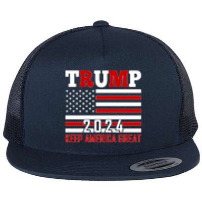 Trump 2024 Keep America Great Usa Flag Front And Back Flat Bill Trucker Hat