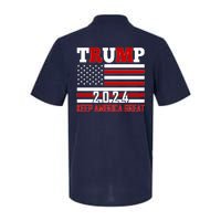 Trump 2024 Keep America Great Usa Flag Front And Back Softstyle Adult Sport Polo