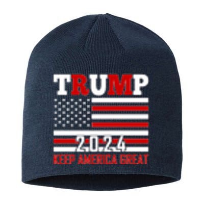 Trump 2024 Keep America Great Usa Flag Front And Back Sustainable Beanie