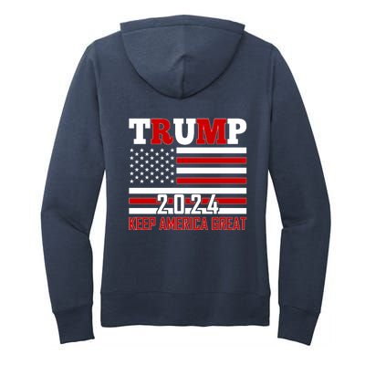 Trump 2024 Keep America Great Usa Flag Front And Back Women's Pullover Hoodie