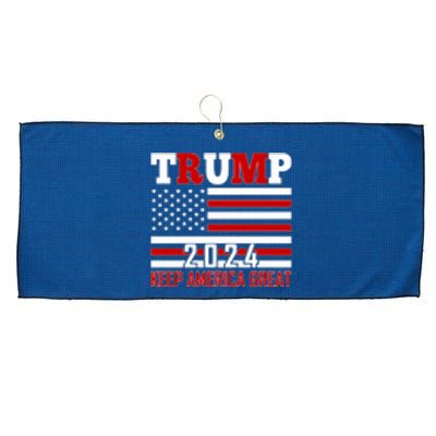 Trump 2024 Keep America Great Usa Flag Front And Back Large Microfiber Waffle Golf Towel