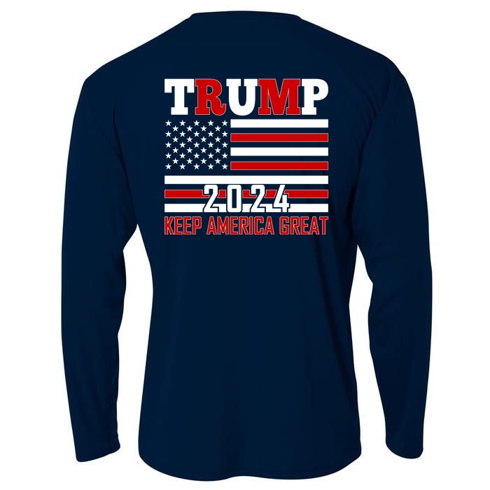 Trump 2024 Keep America Great Usa Flag Front And Back Cooling Performance Long Sleeve Crew