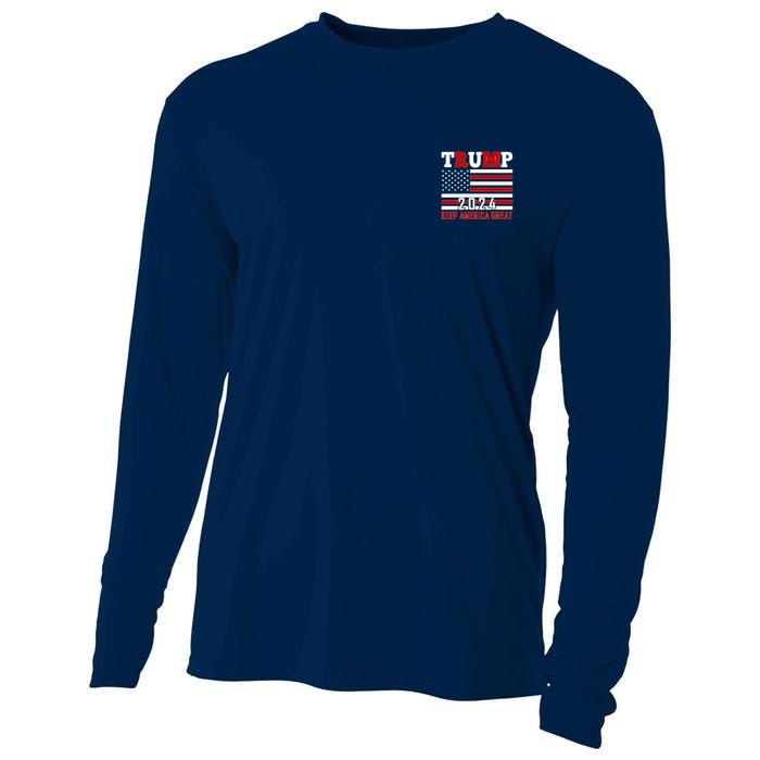 Trump 2024 Keep America Great Usa Flag Front And Back Cooling Performance Long Sleeve Crew