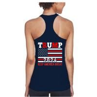 Trump 2024 Keep America Great Usa Flag Front And Back Women's Racerback Tank