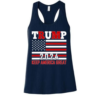 Trump 2024 Keep America Great Usa Flag Front And Back Womens Tank Top