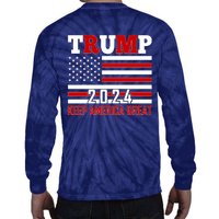 Trump 2024 Keep America Great Usa Flag Front And Back Tie-Dye Long Sleeve Shirt