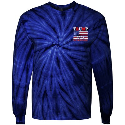 Trump 2024 Keep America Great Usa Flag Front And Back Tie-Dye Long Sleeve Shirt