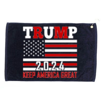 Trump 2024 Keep America Great Usa Flag Front And Back Grommeted Golf Towel