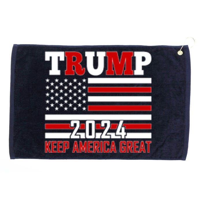 Trump 2024 Keep America Great Usa Flag Front And Back Grommeted Golf Towel