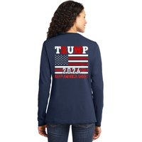 Trump 2024 Keep America Great Usa Flag Front And Back Ladies Long Sleeve Shirt