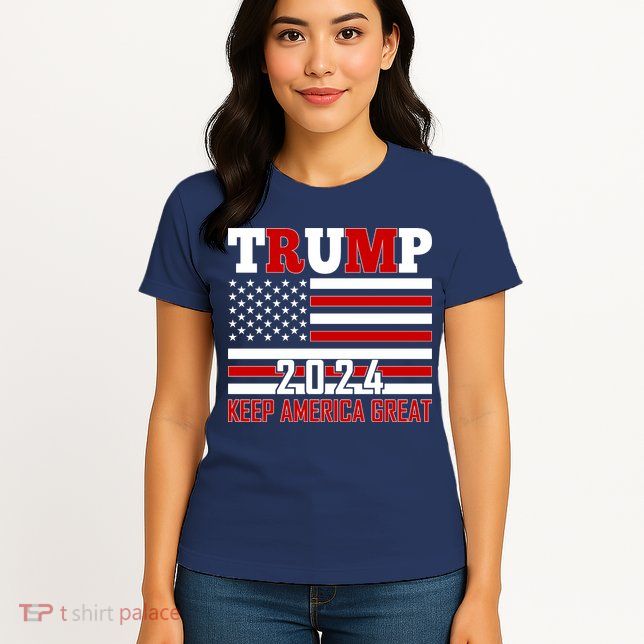 Trump 2024 Keep America Great Usa Flag Front And Back Womens T-Shirt