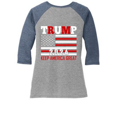 Trump 2024 Keep America Great Usa Flag Front And Back Women's Tri-Blend 3/4-Sleeve Raglan Shirt