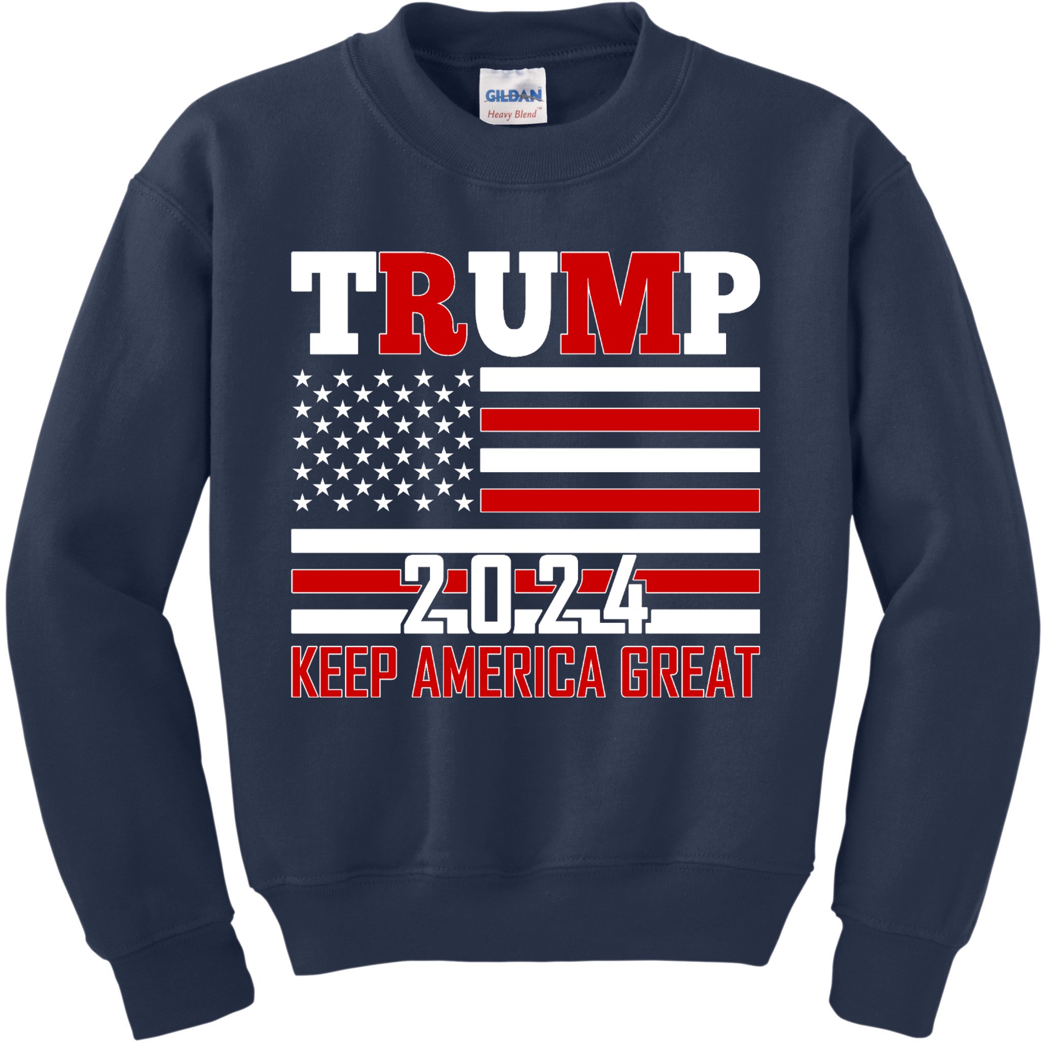 Trump 2024 Keep America Great Usa Flag Front And Back Kids Sweatshirt