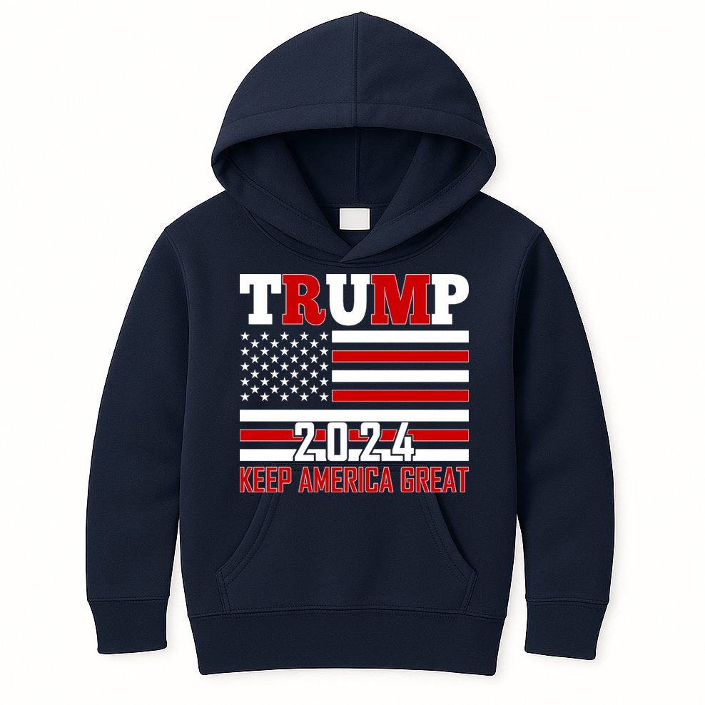 Trump 2024 Keep America Great Usa Flag Front And Back Kids Hoodie