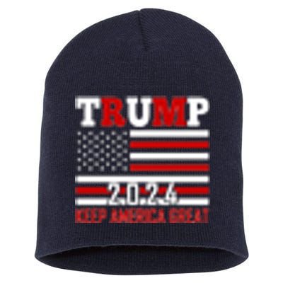 Trump 2024 Keep America Great Usa Flag Front And Back Short Acrylic Beanie