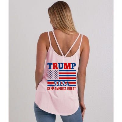 Trump 2024 Keep America Great Usa Flag Front And Back Women's Strappy Tank