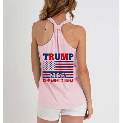 Trump 2024 Keep America Great Usa Flag Front And Back Women's Knotted Racerback Tank