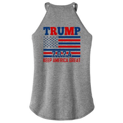 Trump 2024 Keep America Great Usa Flag Front And Back Women's Perfect Tri Rocker Tank