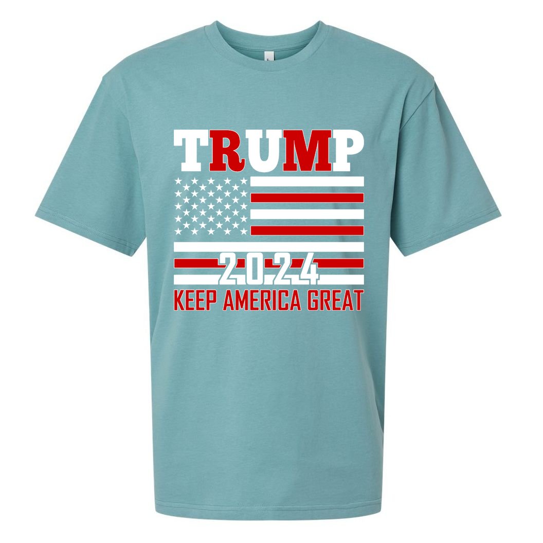 Trump 2024 Keep America Great Usa Flag Front And Back Sueded Cloud Jersey T-Shirt
