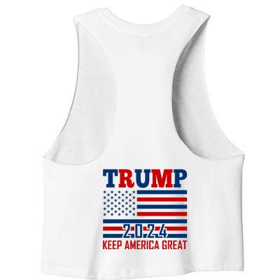 Trump 2024 Keep America Great Usa Flag Front And Back Women's Racerback Cropped Tank