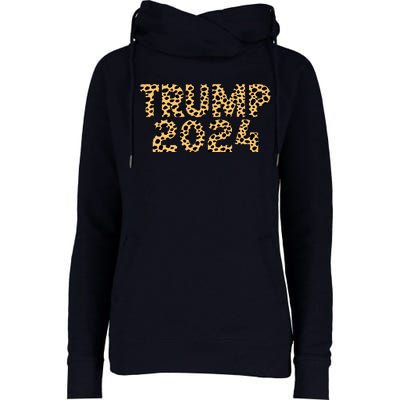 Trump 2024 Leopard Design Womens Funnel Neck Pullover Hood